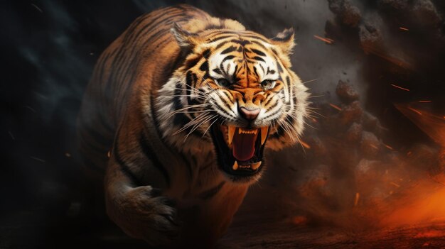 Photo furious tiger growling and sprinting aggressively stunning wildlife photography with generative