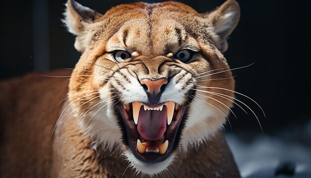 Photo furious tiger yawns showing teeth fierce aggression danger and anger generated by artificial intelligence