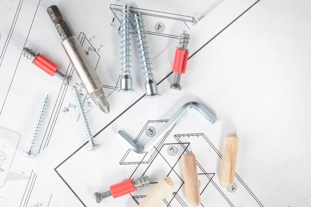 Furniture assembling tools on sheme