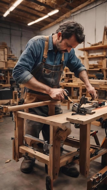 Furniture assembly the worker inserts the loop and tightens it with a screwdriver adjustment of fitt