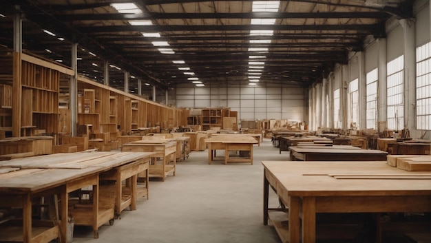 Photo furniture factory inside a large furniture and interior wood items building factory