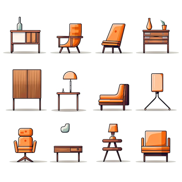 Photo furniture icons set collection of furniture icons in flat style