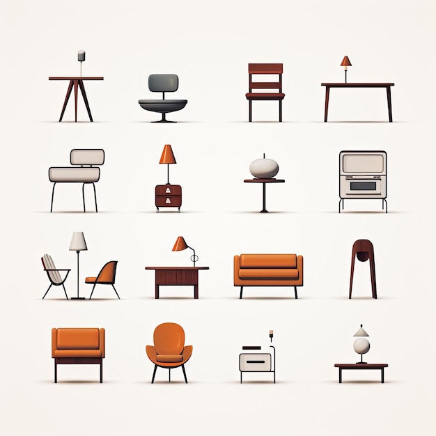 Photo furniture icons set collection of furniture icons in flat style