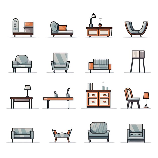 Furniture icons set Collection of furniture icons in flat style