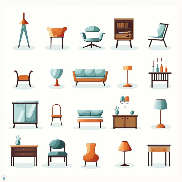 Furniture icons set Collection of furniture icons in flat style