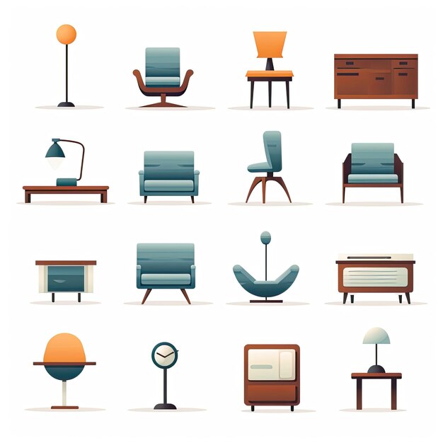 Furniture icons set Collection of furniture icons in flat style