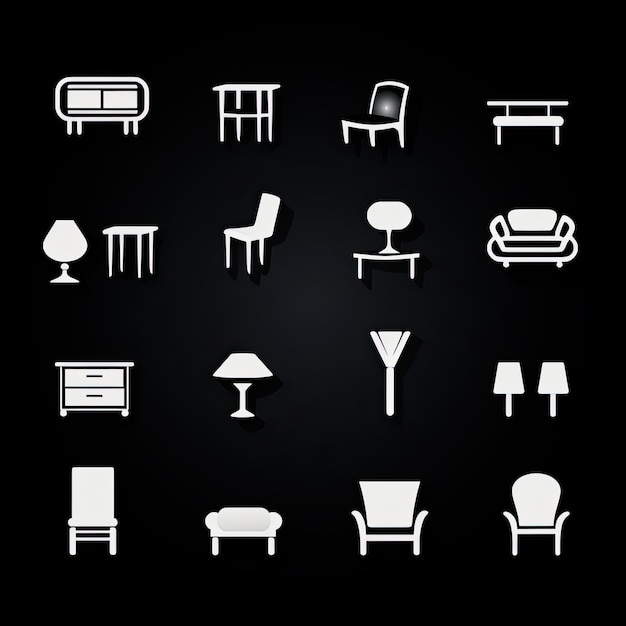 Photo furniture icons set white on black background vector illustration