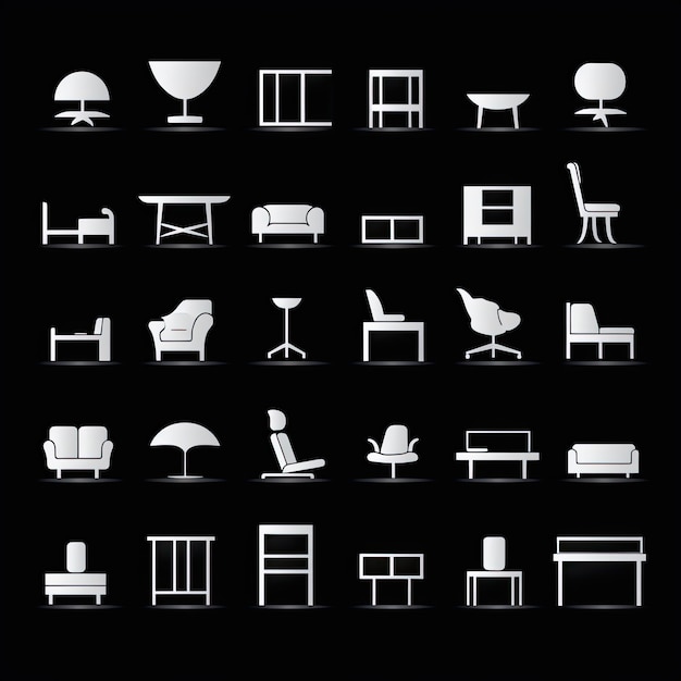 Photo furniture icons set white on black background vector illustration