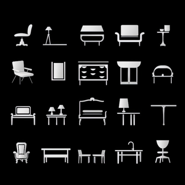 Photo furniture icons set white on black background vector illustration