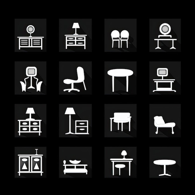 Photo furniture icons set white on black background vector illustration