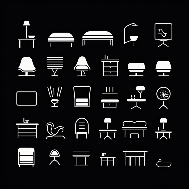 Photo furniture icons set white on black background vector illustration