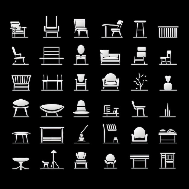 Photo furniture icons set white on black background vector illustration