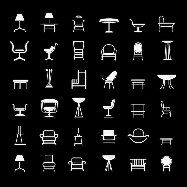 Photo furniture icons set white on black background vector illustration