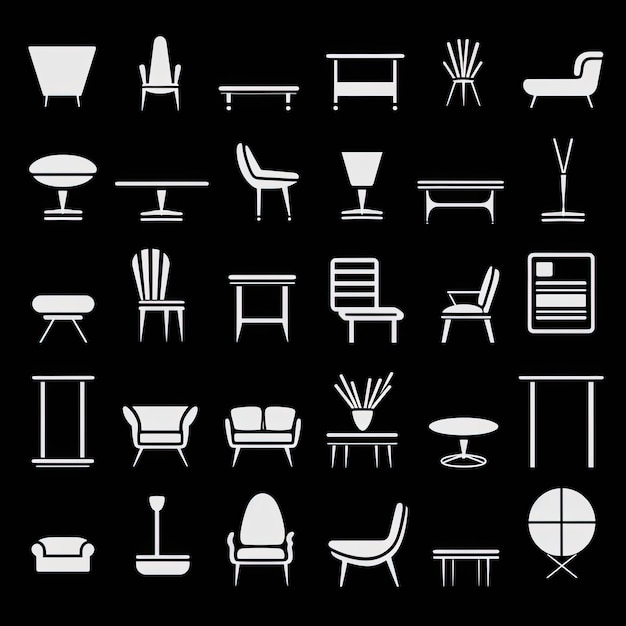 Photo furniture icons set white on black background vector illustration