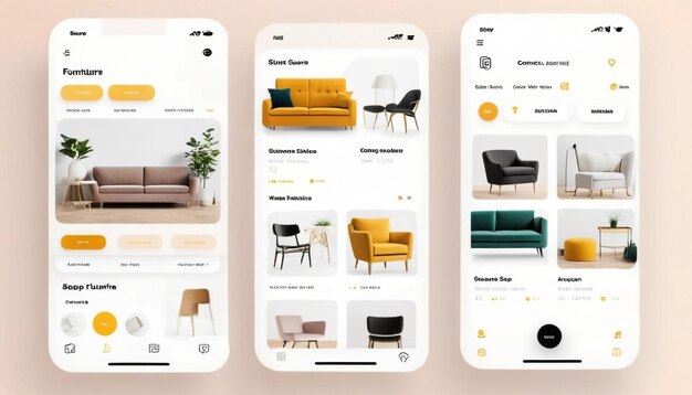 Photo furniture shopping app screens