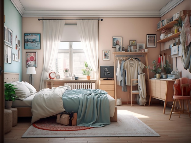 Furniturich klassieke slaapkamer interieur warm verlicht AI gegenereerd