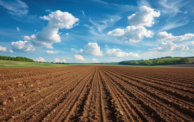 Furrows Agricultural field on which grow up potatoes