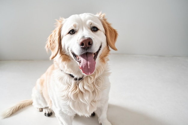 スタジオで舌を突き出す毛皮で覆われた犬の肖像画かわいい幸せな犬