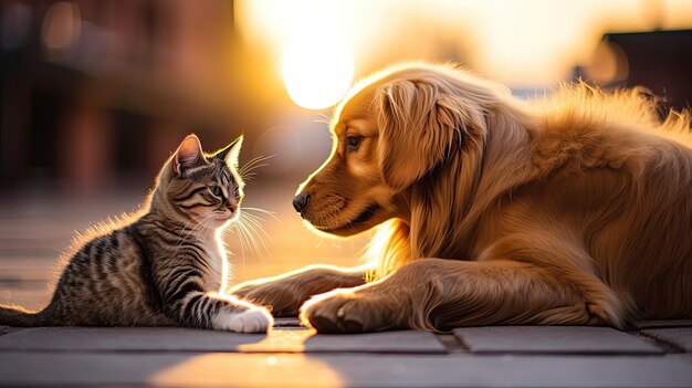 Photo furry cat and dog cute