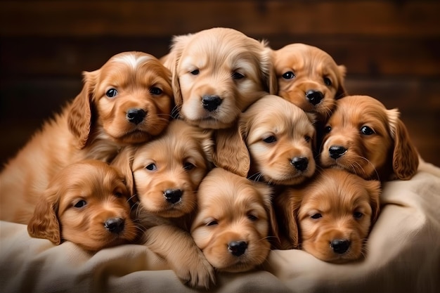 Furry Friends A group of playful puppies cuddled up together Generative ai