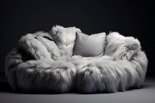 Фото Шерстистый диван с подушками в темной комнате генеративный ии