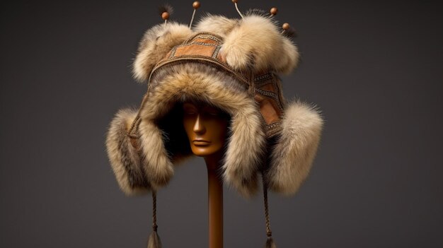 Women's Russian Cossack Hat With Raccoon Tail Furry Trapper