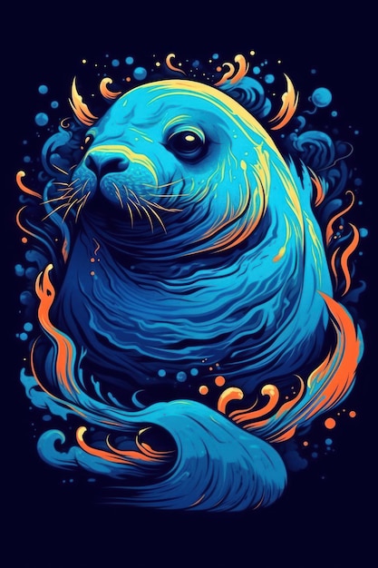 Fury emotion Hawaiian monk seal in an art style