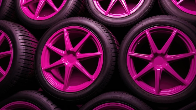 Photo fuschia background with car tires