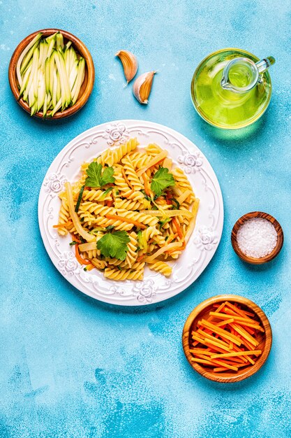 Fusilli pasta with squid and zucchini