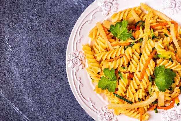 Fusilli pasta with squid and zucchini