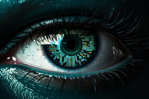 fusion of human and technology through a cybernetic eye in this intriguing illustration