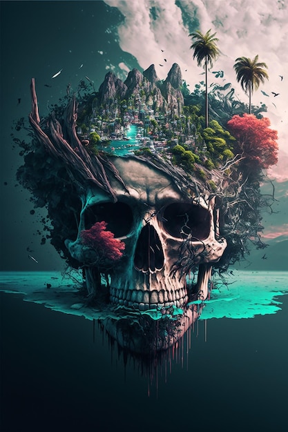 Fusion of skull and tropical nature