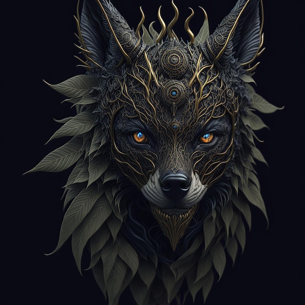 fusion wolf zwarte vuurogen steampunk jungle sprookjesboom