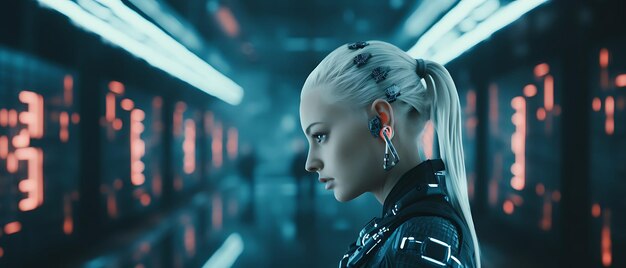 Photo futur cyber female ai intricate relationship between humanity and ai concept