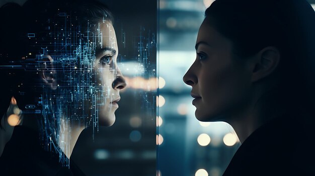 Photo futur cyber female ai intricate relationship between humanity and ai concept