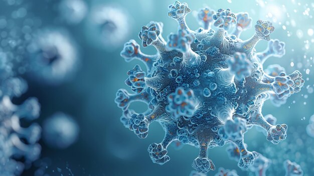 Future 3d Coronavirus modern on blue background Abstract polygonal Coronavirus Microorganism a type of pathogenic microflora