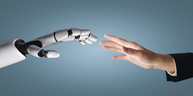 Futuro robot e cyborg di intelligenza artificiale.