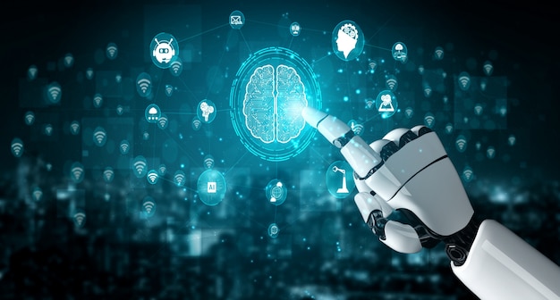 未来の人工知能ロボットとサイボーグ。