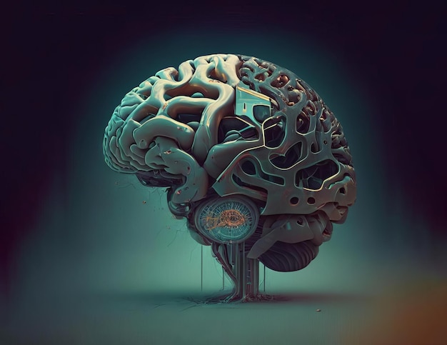 Будущий мозг в стиле стимпанк, созданный искусственным интеллектом