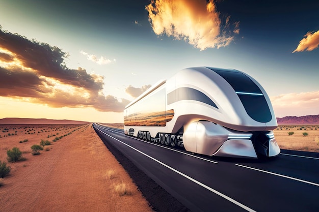 Future cargo transportation traveling along highway autonomous generative ai