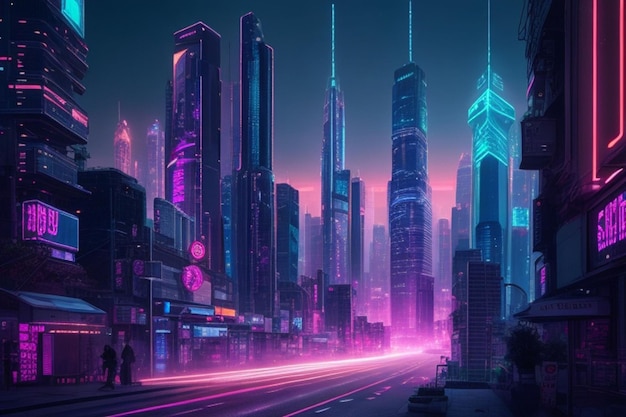 Future city cyberpunk wallpaper and background AI generated