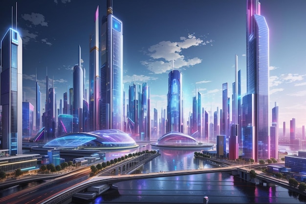 Photo future city cyberpunk wallpaper and background ai generated