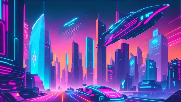 Фото Иллюстрация города будущего cyberpunk city