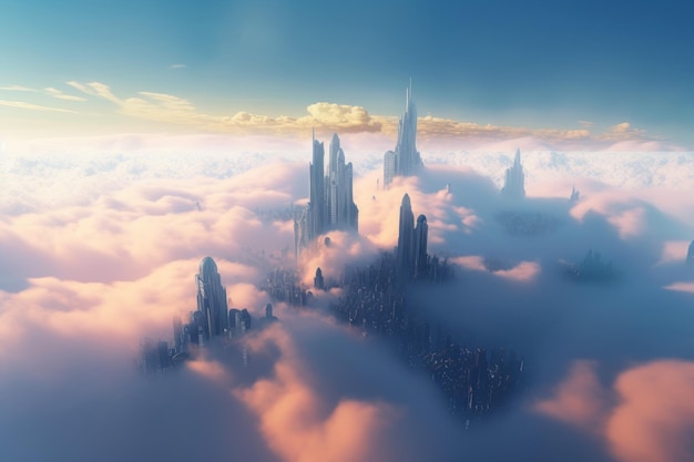 Future city sunrise Big sky clouds