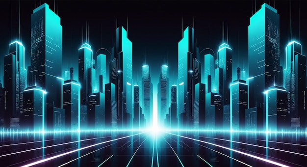 未来の都市テクノロジー 建築 テクノロジー 光の要素 イラスト 背景
