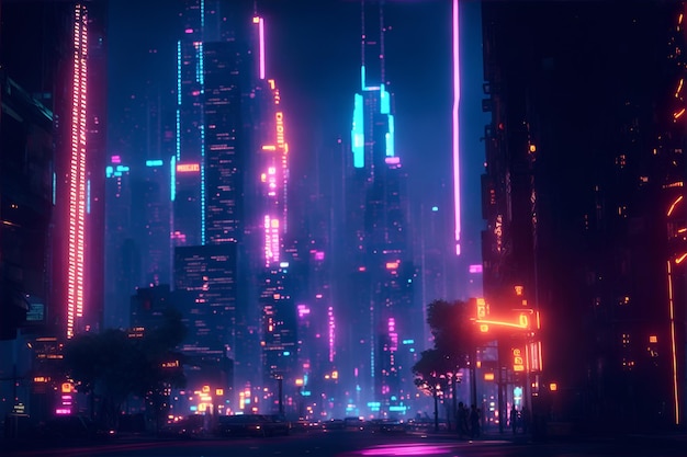 Future city with neon light