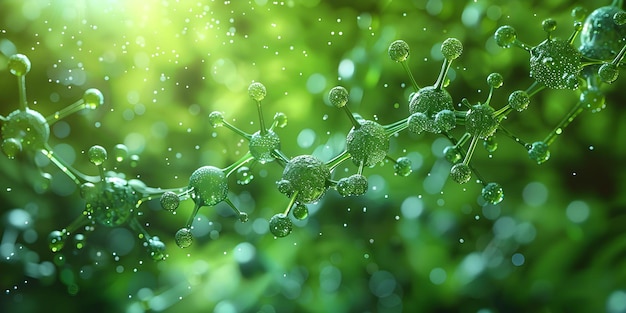 청정 에너지의 미래: 녹색 수소 H 가스 분자의 클로즈업 개념: 청정 에너지: 녹색수소 분자의 클러즈업 지속 가능한 기술: 재생 가능한 에너지