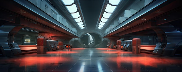 Future design of metro or train station underground wide picture