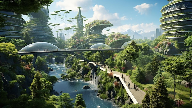 Future eco friendly city with green buildings