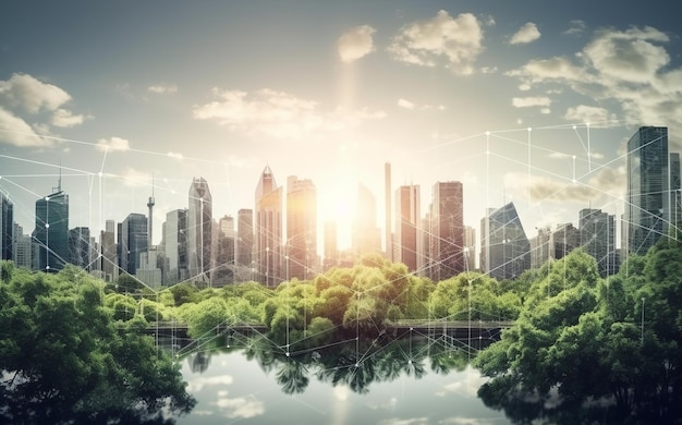 Future of environmental conservation and sustainable development through the use of renewable resources and advanced technology with focus on reducing pollution and carbon emissions Generative AI